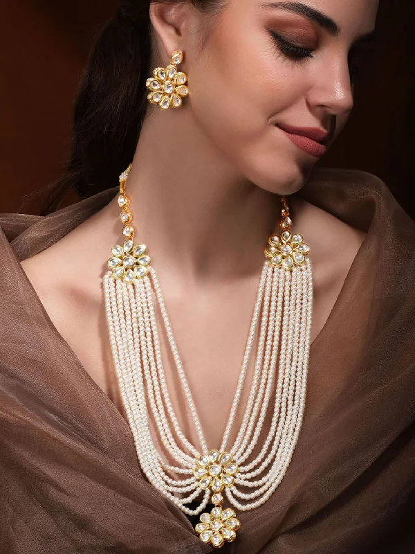 Timeless Elegance, Temporary Discounts – Act Fast Rubans Luminous Elegance White Pearl Kundan Necklace Set