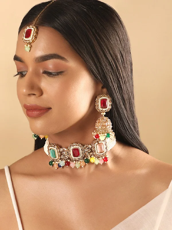 Make Every Moment Shine – Jewelry Discounts Available Rubans Mehandi Gold plated Reverse AD & Pearl Beaded Jewellery Set