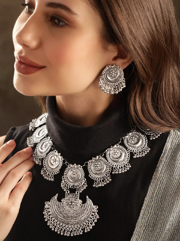 Jewelry Clearance Event – Last Chance For Stunning Deals Rubans Oxidized Plated Ghungroo Beaded Crystal Statement Necklace Set