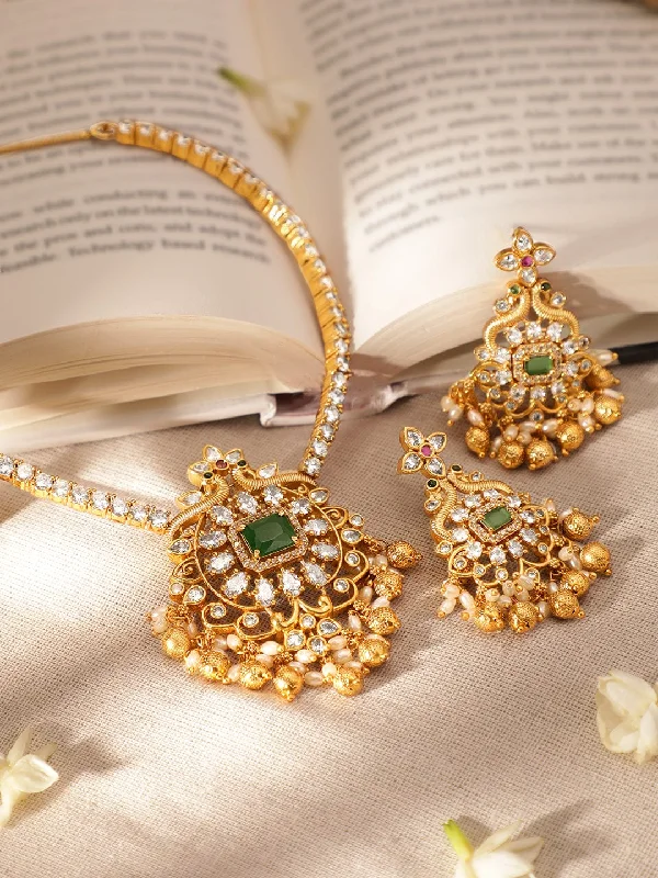 High-Quality Jewelry At A Fraction Of The Cost Rubans Radiant Gold Tone Temple Necklace Set with Multicolored Stones