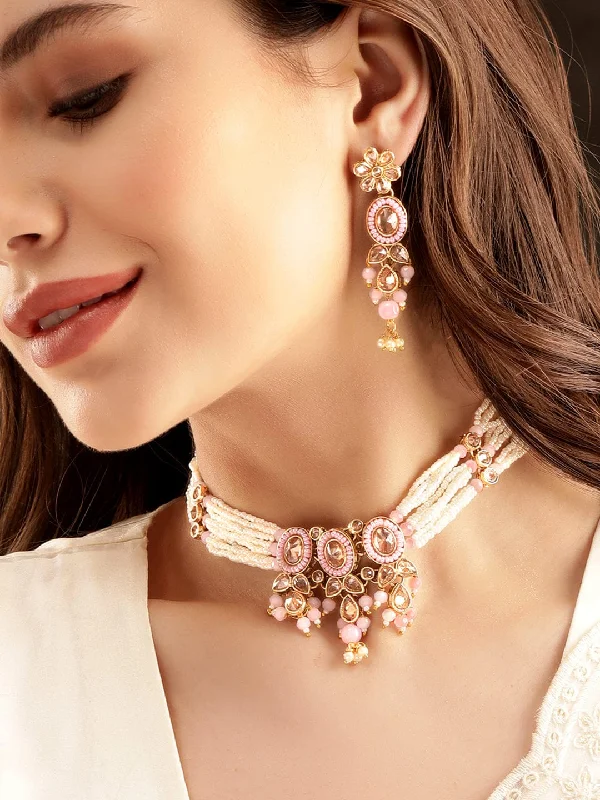 Breathtaking Jewelry At Limited-Time Savings Rubans Reverse AD Choker Set with Whispers of White and Pink Beads