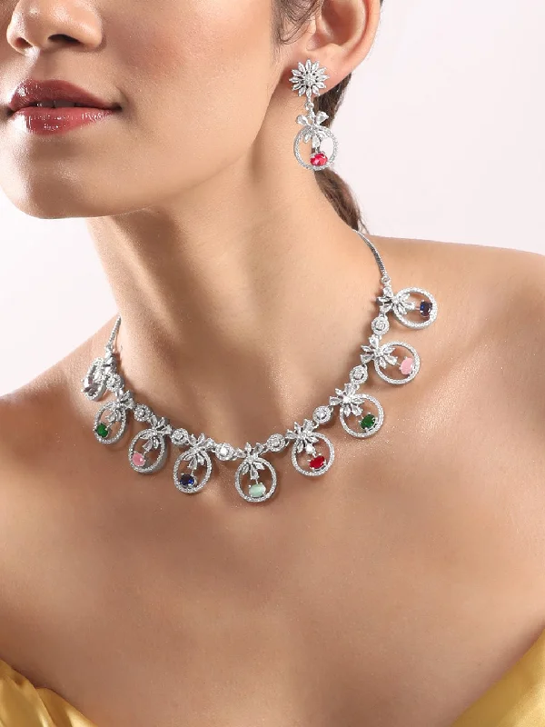 Shop Jewelry That Shines Without The High Price Rubans Rhodium Plated Multicolor Party Wear Necklace Set