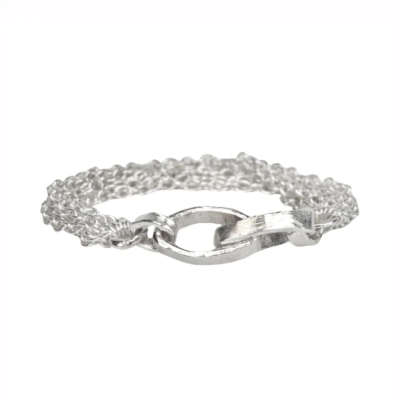 Timeless Elegance Now At Special Discounts "Izzy" Sterling Silver Multi Row Chain Ring with Two Links