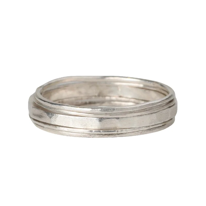 Limited-Stock Jewelry Clearance – Grab Your Favorites Now Set of 5 Sterling Silver Hammered Stacking Rings with Varying Thickness