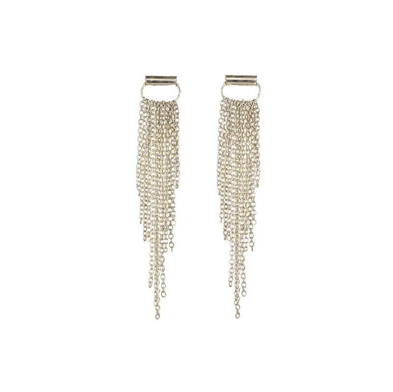 Luxury Handcrafted Jewelry For Elegant Looks "Swimsuit" Sterling Silver Multi-Length Draping Chain Earrings - 1.5" Length