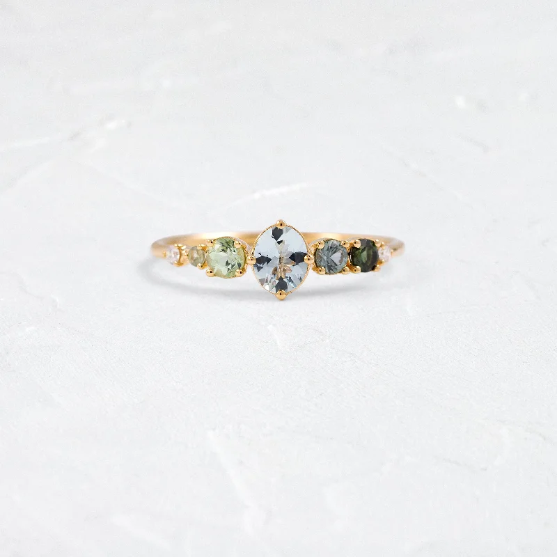 Premium Jewelry At Special Low Prices For A Limited Time Seafoam Linear Cluster Ring with Aquamarine