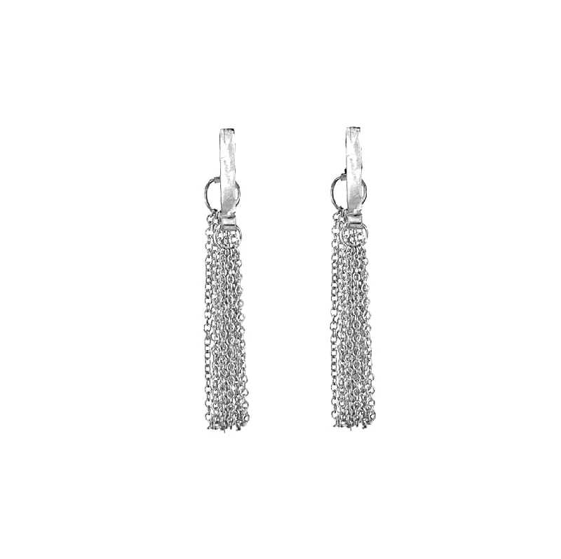 Best-Selling Jewelry Styles Now At Exclusive Discounts "Soraya" Sterling Silver Flat Bar Earrings with Chain Fringe to the Back