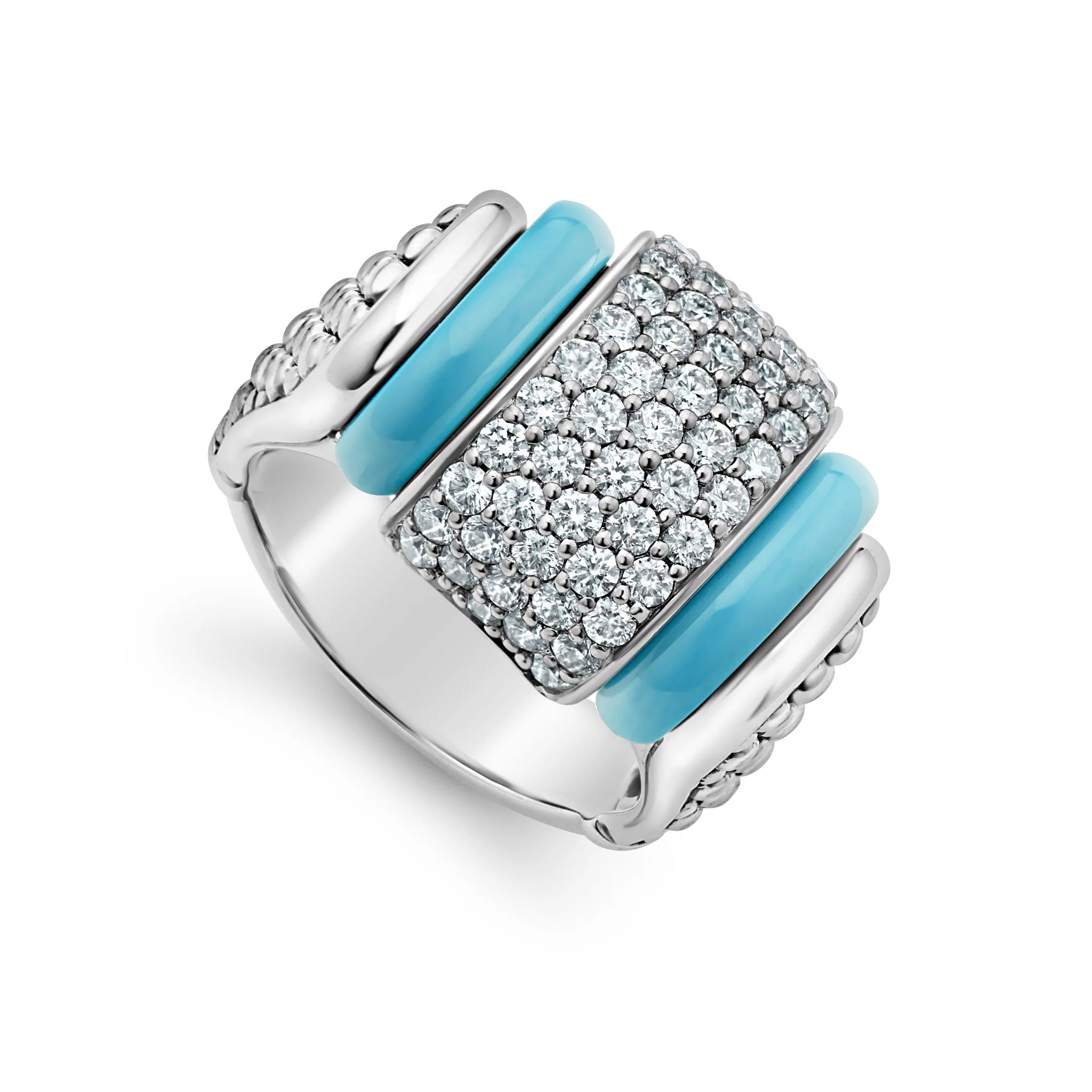 Luxury Jewelry At Budget-Friendly Prices – Grab Yours Now SS BLUE CAV CERAMIC 2 SMTH SQUARE WIDE PAVE D1.20TW RING SZ7