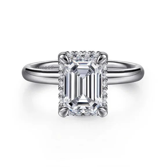 Everyday Jewelry Essentials Now On Sale Symphony - 14K White Gold Emerald Cut Hidden Halo Diamond Engagement Ring (Setting Only)