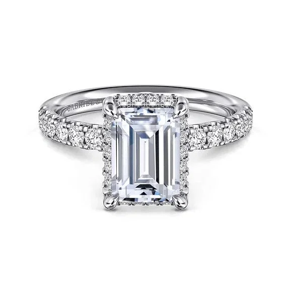 Chic, Trendy, And Affordable Jewelry Sale Talisa - 14K White Gold Emerald Cut Hidden Halo Diamond Engagement Ring (Setting Only)