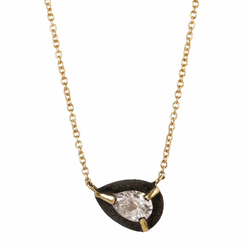 Celebrate With Sparkle – Jewelry Sale Now Live 18K Gold Blackened Pear Shaped Diamond Necklace