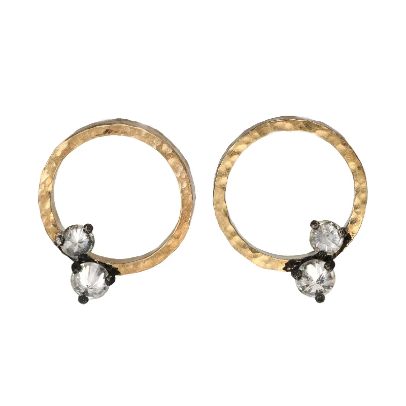 Limited-Time Jewelry Sale – Elegant Styles At Less Hammered Open Circle Studs with Two Blackened Prong-Set Diamonds