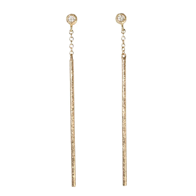 Chic, Trendy, And Affordable Jewelry Sale 18K Gold Bezel-Set Diamond and Textured "Rain Stick" Earrings