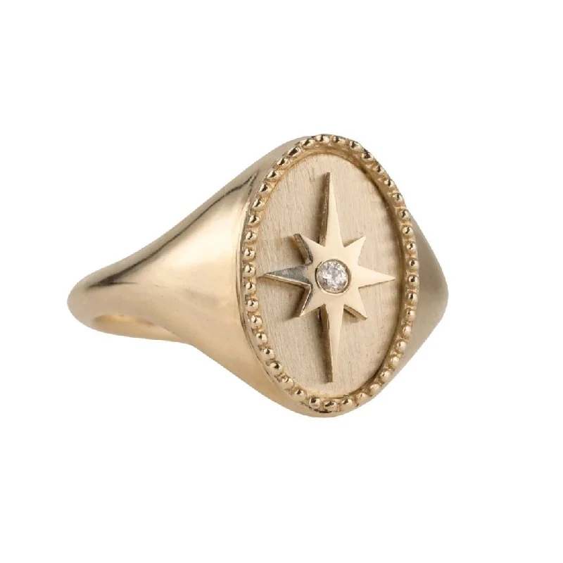 Grab Your Dream Jewelry At The Lowest Prices 10K Gold "Star" Signet Ring with Diamond Detail