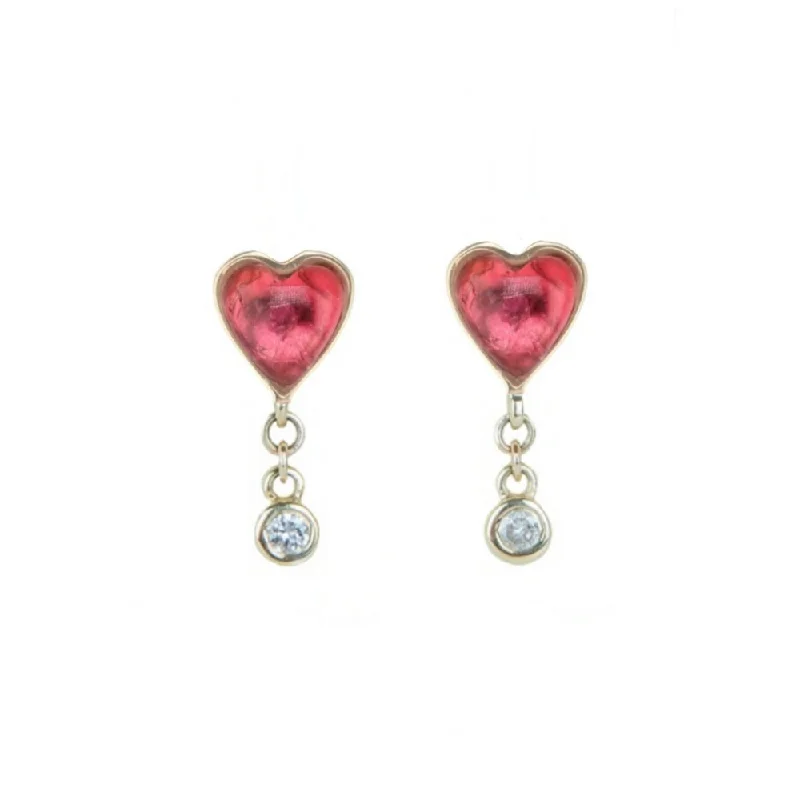 Exclusive Gemstone Jewelry At Special Prices Pink Tourmaline "Byrdie" Heart Studs with Diamond Dangle