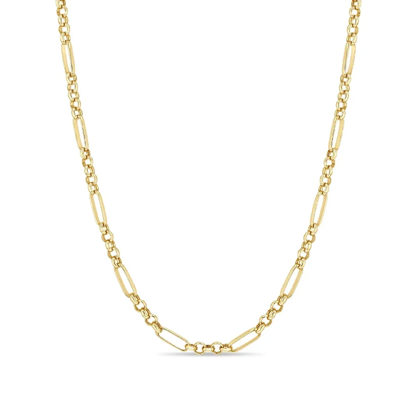 Limited-Time Offer On Elegant Jewelry Pieces 14 Karat Yellow Gold Medium Mixed Paperclip Rolo Chain Necklace