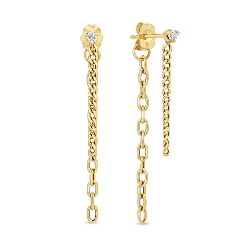 Bestselling Jewelry At Special Promotional Rates 14K Gold Diamond Studs with Front & Back Chain Drops