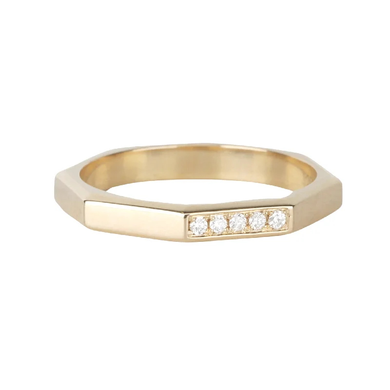 Affordable Glamour – Premium Jewelry For Less 14K Gold Octagon Ring with Five Pave Diamonds