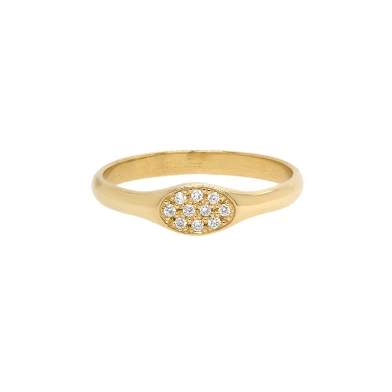 Best Jewelry Deals – Shop Premium Pieces At Great Prices Gold Small Oval "Signet" Pinky Ring with Pave Diamonds